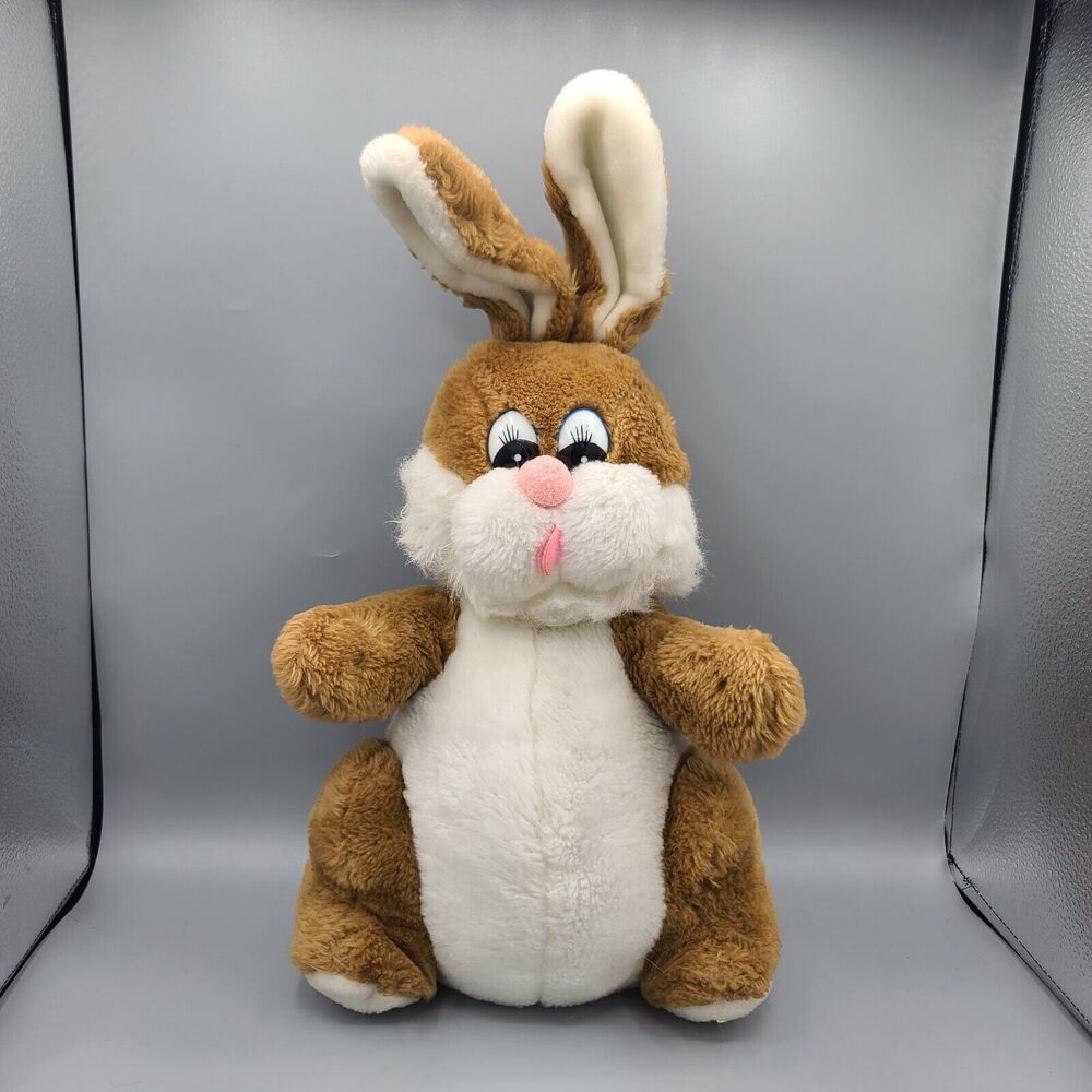 Daekor Vintage Pot Belly Bunny Rabbit Brown White 1979 16” Plush Stuffed Animal